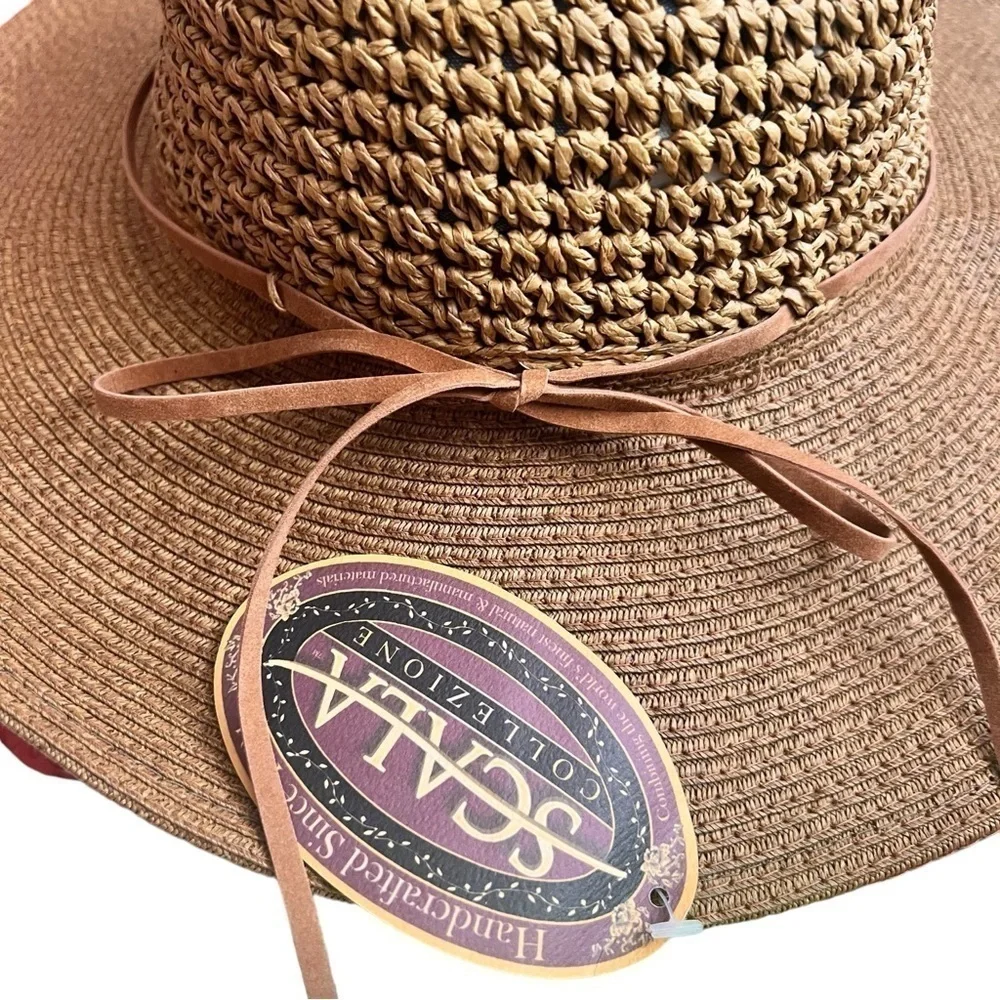 Scala Collezione Tan Brown Paper Straw Sun Hat NWT One Size